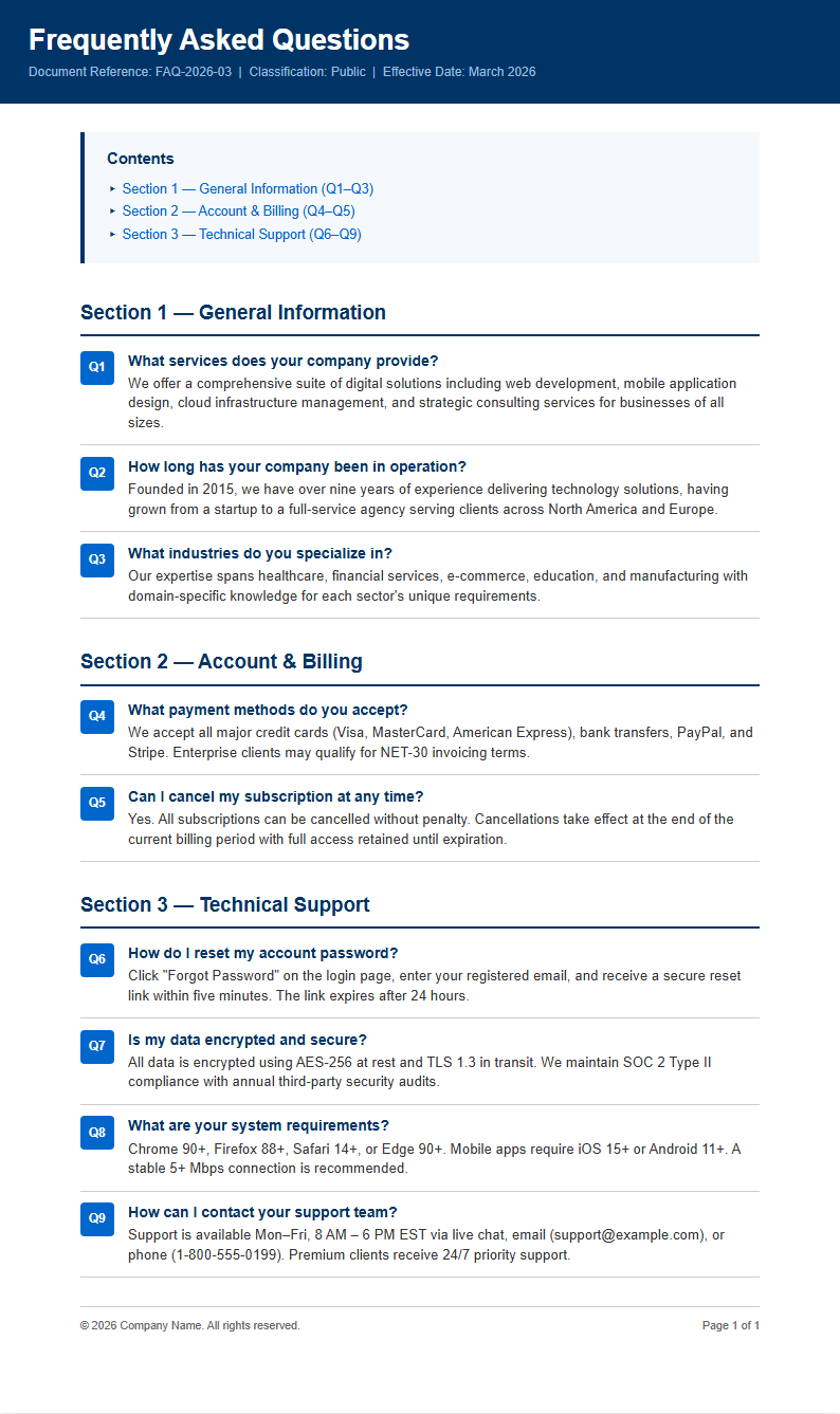 Corporate standard FAQ
